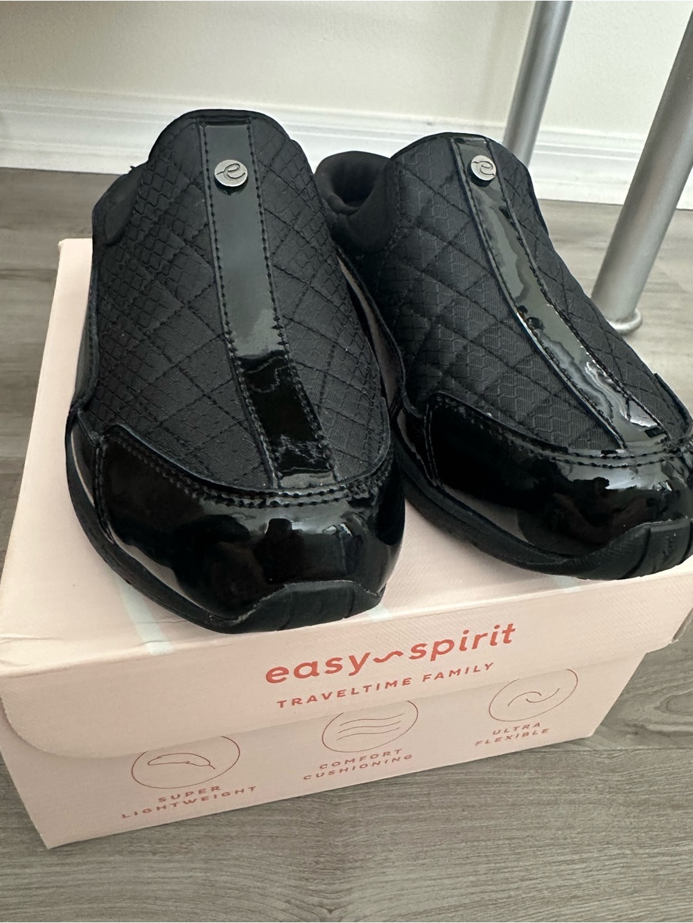 Easy Spirit Kids Black Quilted Slip-On Sneakers with Patent Trim